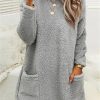 Women's Sweatshirt Pullover Sherpa Fleece Teddy Pocket Marron Blue Purple Solid Color Street Round Neck Long Sleeve Fleece S M L XL 2XL 3XL