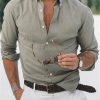 Men's Linen Shirt Shirt Summer Shirt Beach Shirt Black White Blue Long Sleeve Solid Color Turndown Summer Spring Outdoor Street Clothing Apparel Button-Down